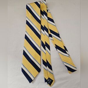 Nautica Men's Tie Yellow, Navy, White Striped Design 100% SILK